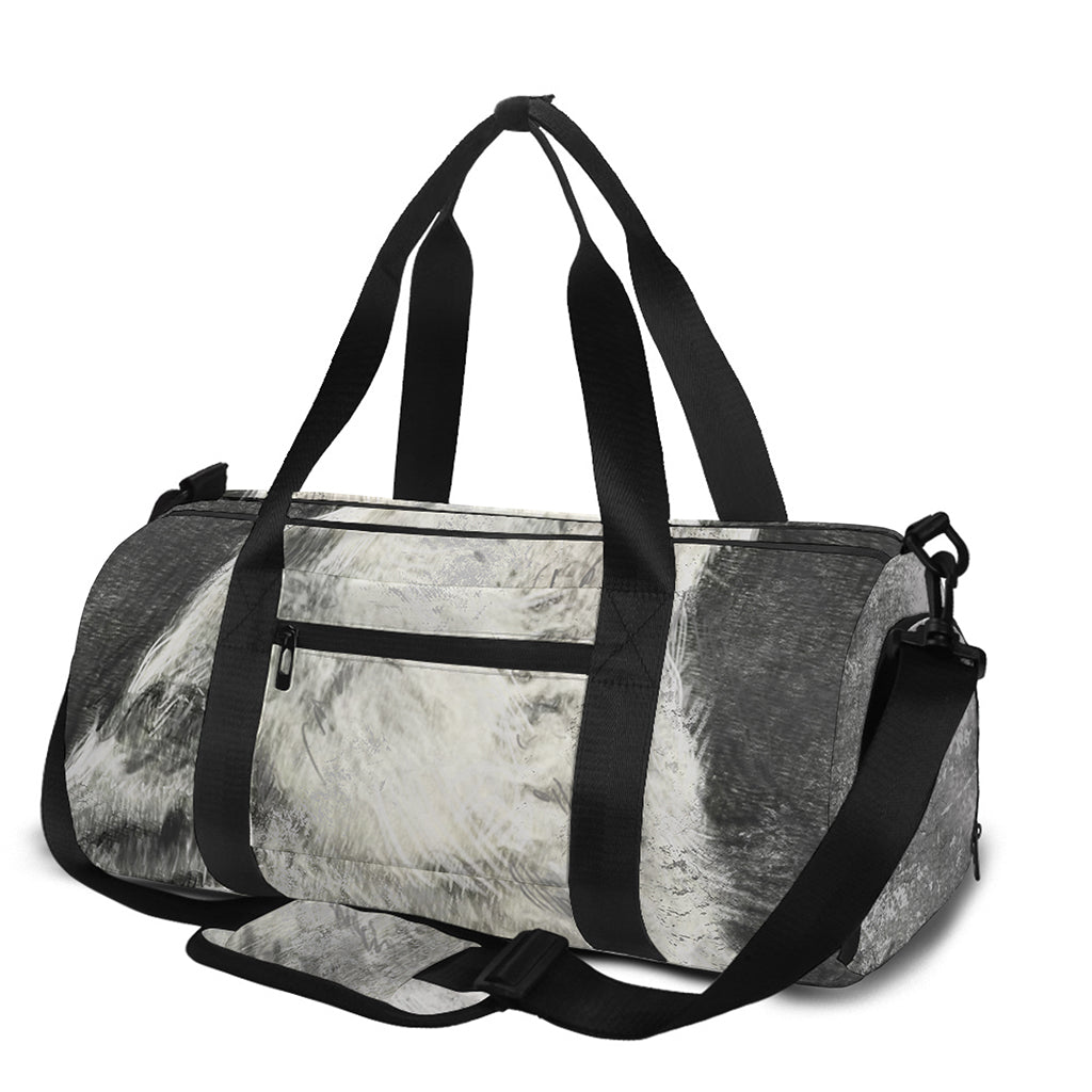 Monochrome Howling Wolf Print Gym Bag