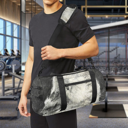 Monochrome Howling Wolf Print Gym Bag