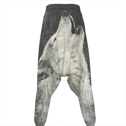 Monochrome Howling Wolf Print Hammer Pants