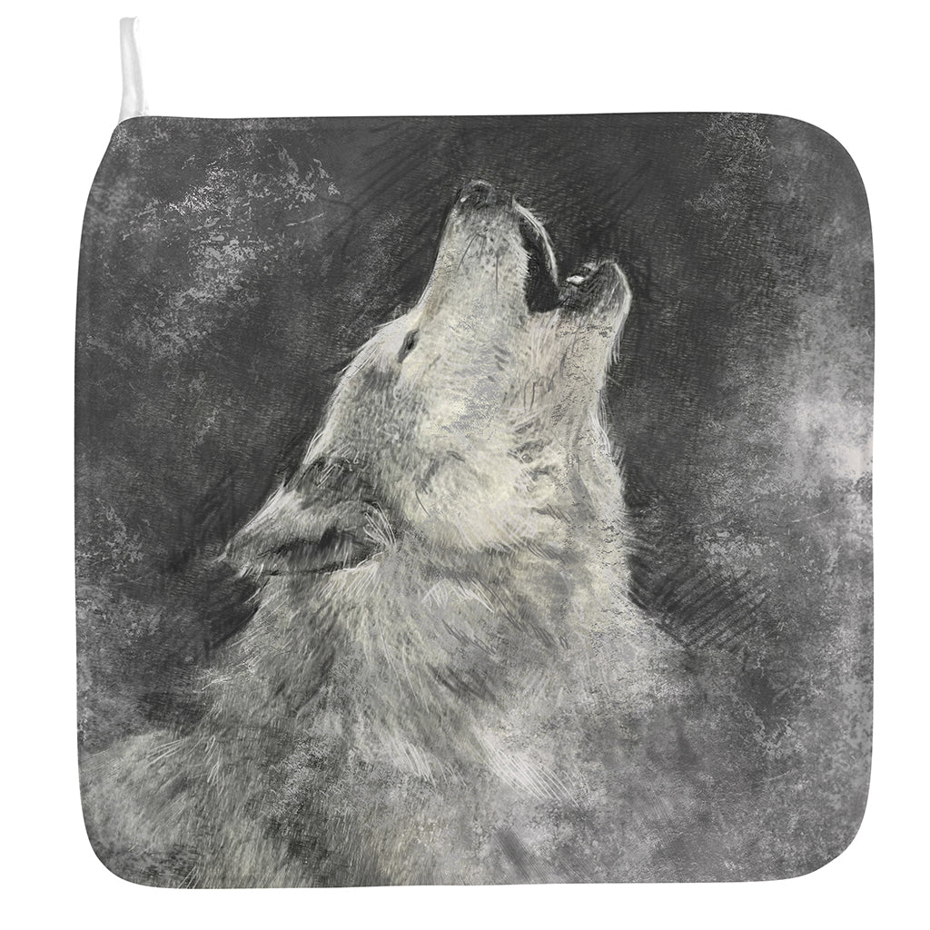 Monochrome Howling Wolf Print Hand Towel