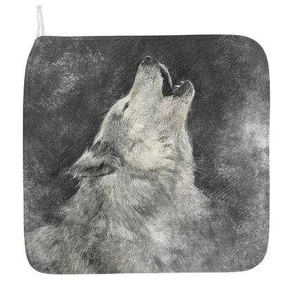 Monochrome Howling Wolf Print Hand Towel