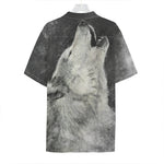 Monochrome Howling Wolf Print Hawaiian Shirt