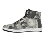 Monochrome Howling Wolf Print High Top Leather Sneakers