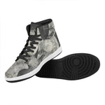 Monochrome Howling Wolf Print High Top Leather Sneakers