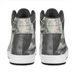 Monochrome Howling Wolf Print High Top Leather Sneakers