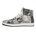 Monochrome Howling Wolf Print High Top Leather Sneakers