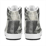 Monochrome Howling Wolf Print High Top Leather Sneakers