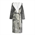 Monochrome Howling Wolf Print Hooded Bathrobe