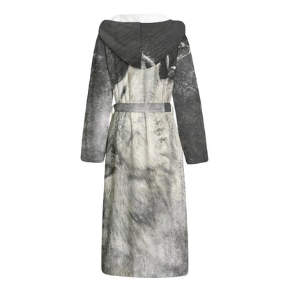 Monochrome Howling Wolf Print Hooded Bathrobe