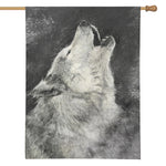 Monochrome Howling Wolf Print House Flag