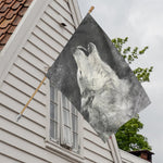 Monochrome Howling Wolf Print House Flag