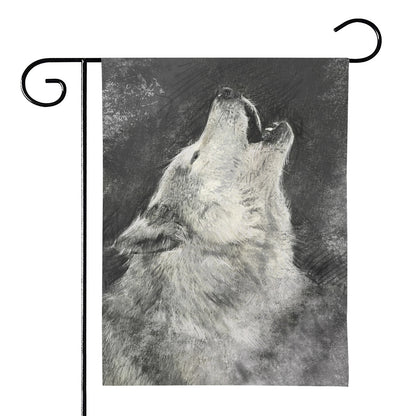Monochrome Howling Wolf Print House Flag