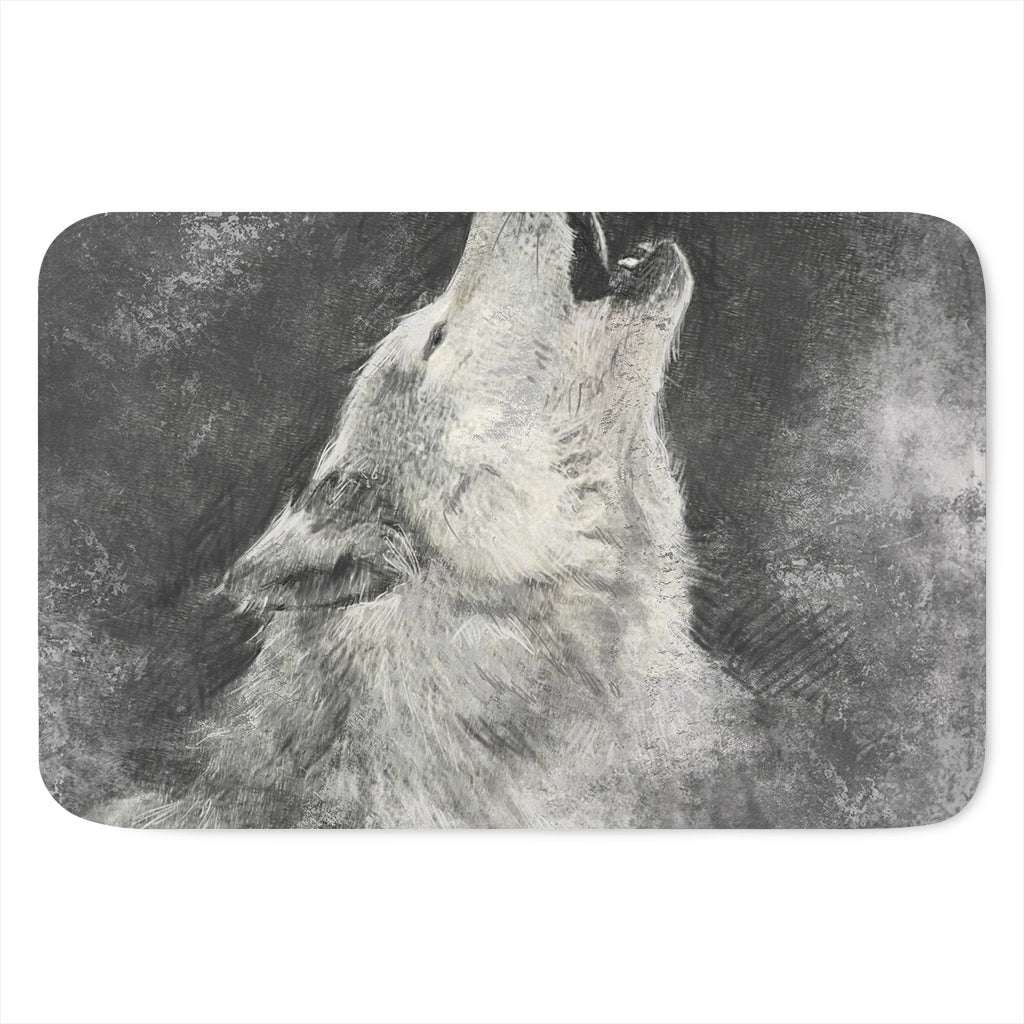 Monochrome Howling Wolf Print Indoor Door Mat