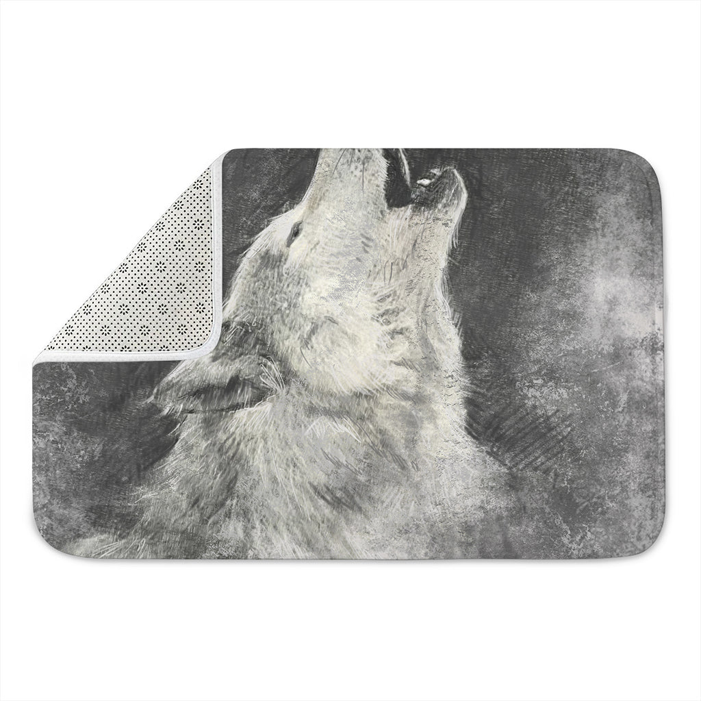 Monochrome Howling Wolf Print Indoor Door Mat