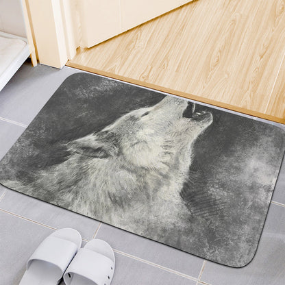 Monochrome Howling Wolf Print Indoor Door Mat