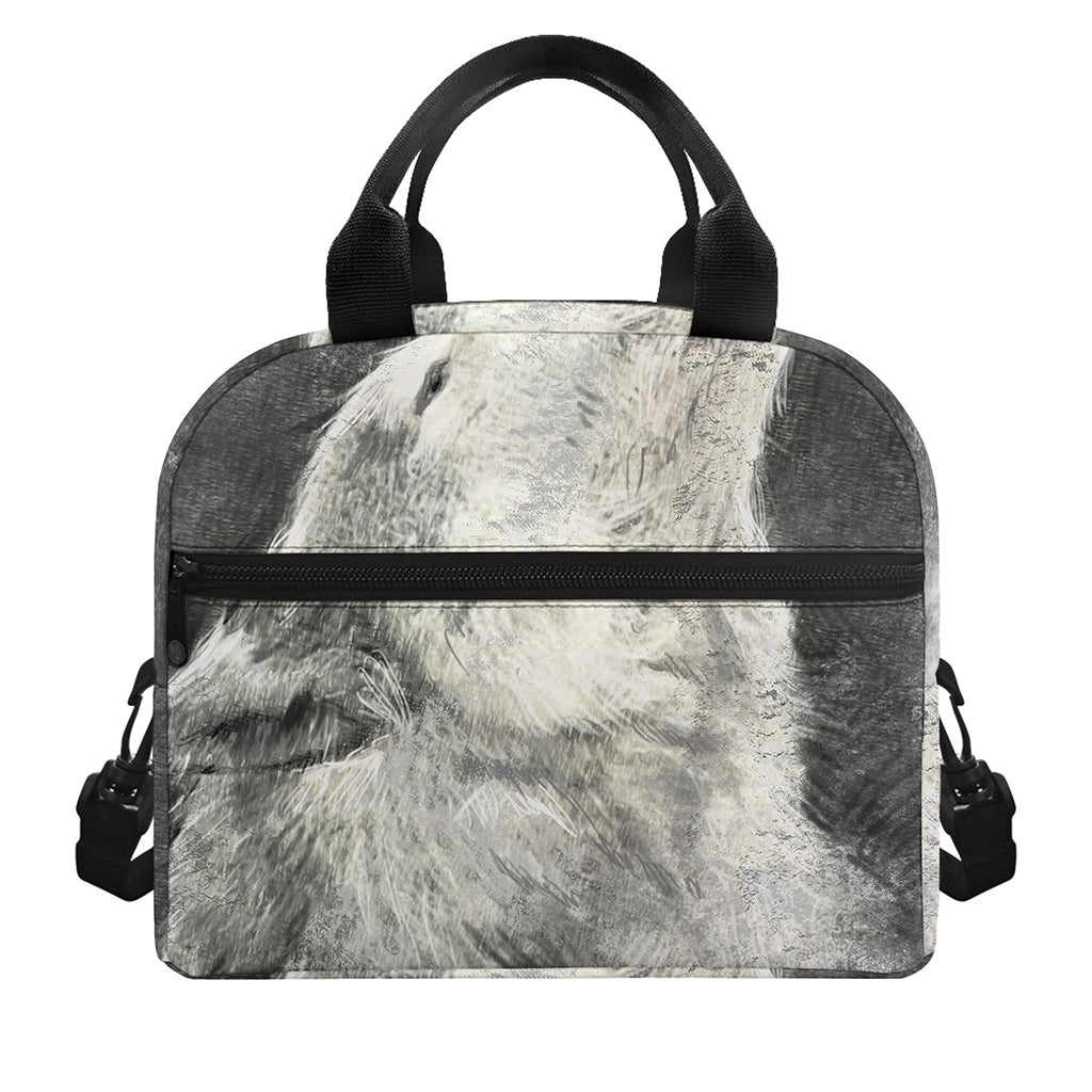 Monochrome Howling Wolf Print Insulated Lunch Bag