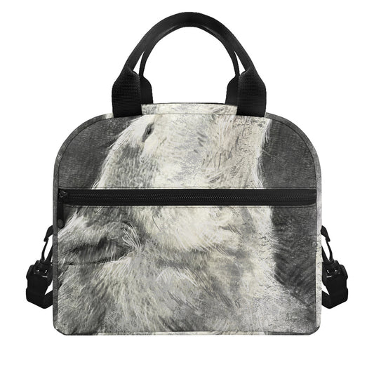 Monochrome Howling Wolf Print Insulated Lunch Bag