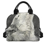 Monochrome Howling Wolf Print Insulated Lunch Bag