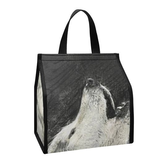 Monochrome Howling Wolf Print Insulated Lunch Tote