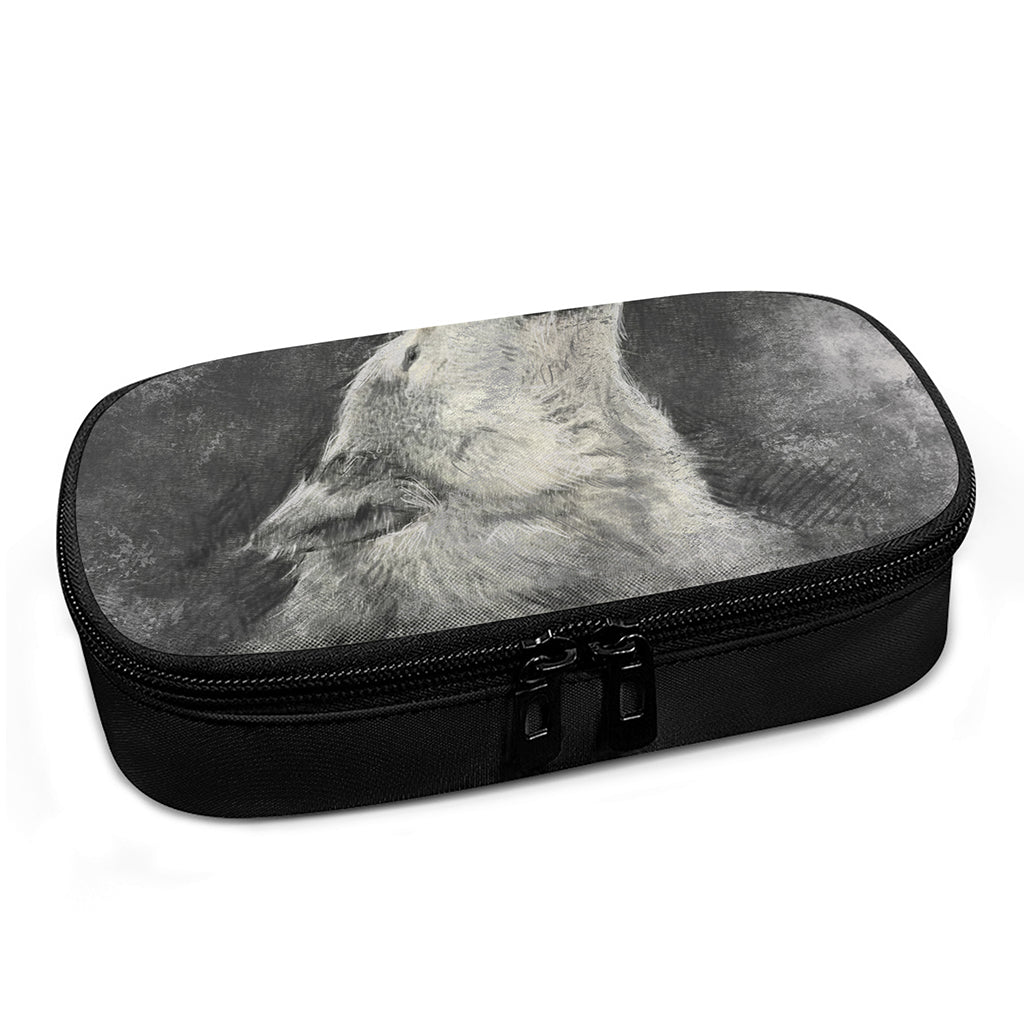 Monochrome Howling Wolf Print Insulin Cooler Travel Case