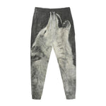 Monochrome Howling Wolf Print Jogger Pants