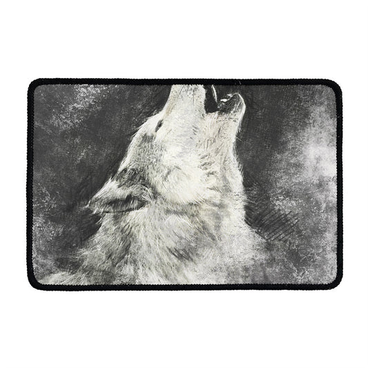 Monochrome Howling Wolf Print Kitchen Mat