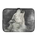 Monochrome Howling Wolf Print Laptop Sleeve
