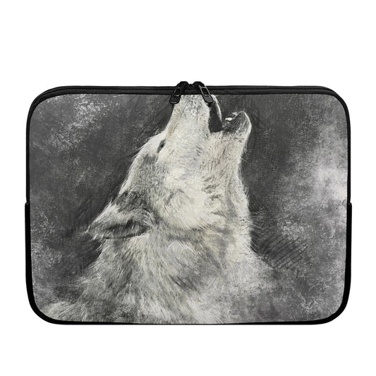 Monochrome Howling Wolf Print Laptop Sleeve
