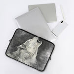 Monochrome Howling Wolf Print Laptop Sleeve