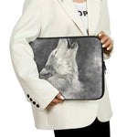 Monochrome Howling Wolf Print Laptop Sleeve