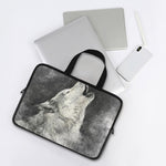 Monochrome Howling Wolf Print Laptop Sleeve With Handle