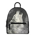 Monochrome Howling Wolf Print Leather Backpack