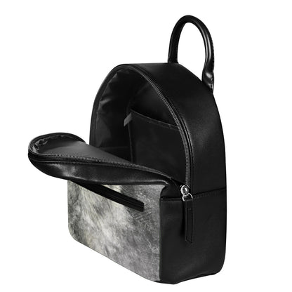 Monochrome Howling Wolf Print Leather Backpack