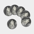 Monochrome Howling Wolf Print Leather Coaster Set