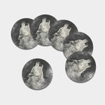 Monochrome Howling Wolf Print Leather Coaster Set