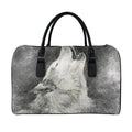 Monochrome Howling Wolf Print Leather Duffel Bag
