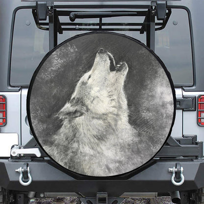 Monochrome Howling Wolf Print Leather Spare Tire Cover