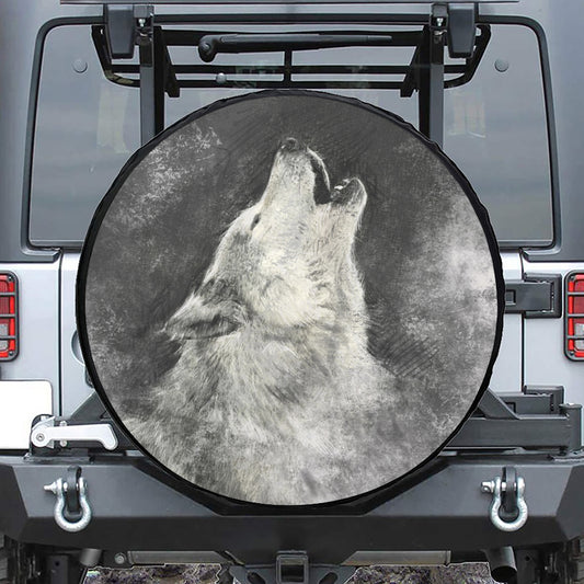 Monochrome Howling Wolf Print Leather Spare Tire Cover