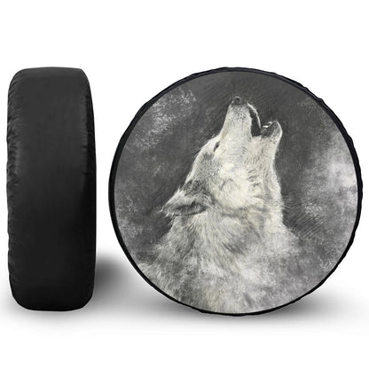 Monochrome Howling Wolf Print Leather Spare Tire Cover