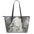 Monochrome Howling Wolf Print Leather Tote Bag With Zipper