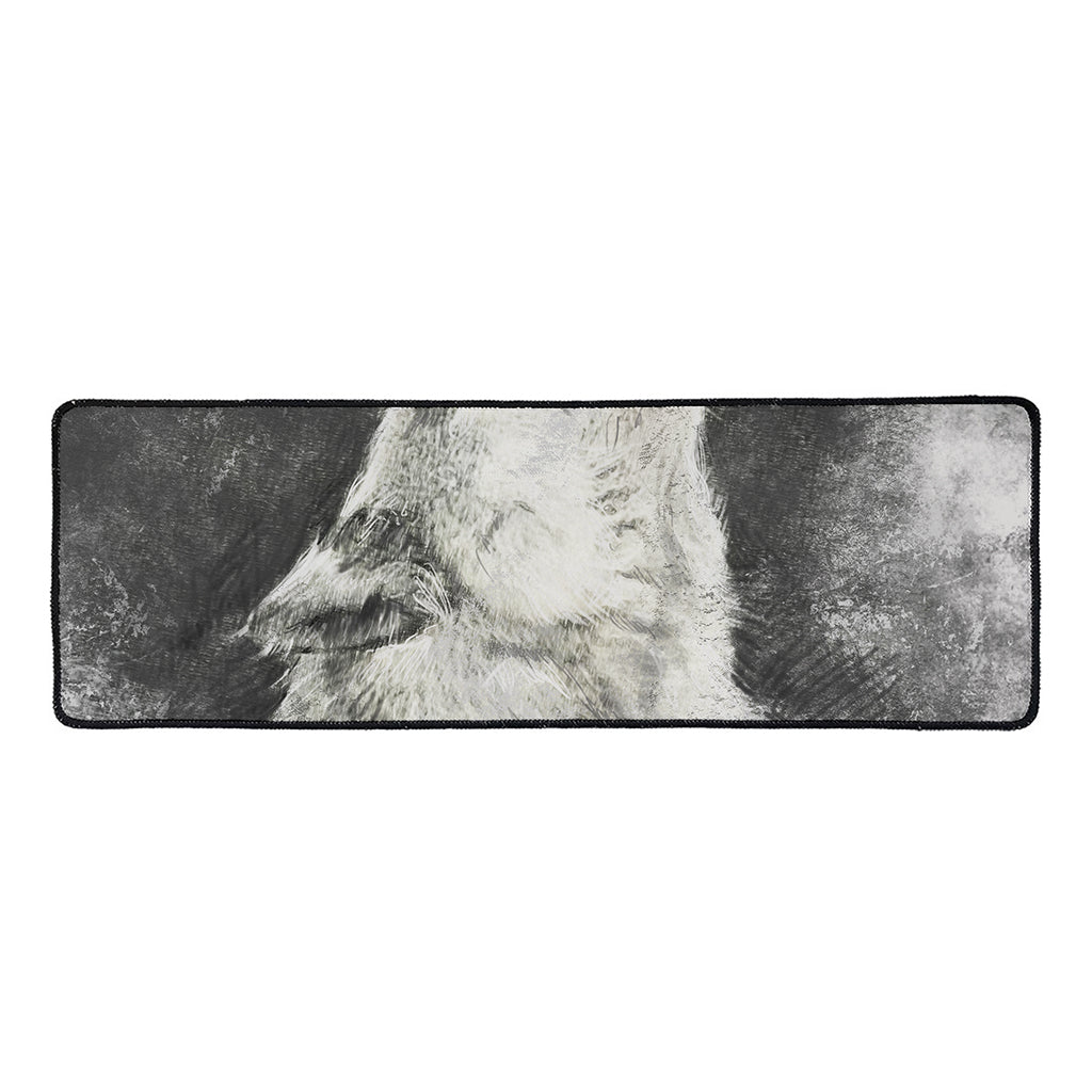 Monochrome Howling Wolf Print Long Kitchen Mat