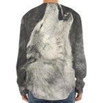 Monochrome Howling Wolf Print Long Sleeve Baseball Jersey