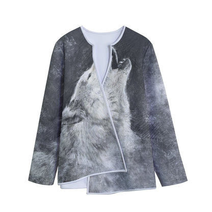 Monochrome Howling Wolf Print Long Sleeve Short Coat
