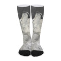 Monochrome Howling Wolf Print Long Socks