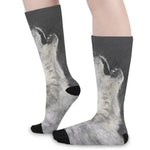 Monochrome Howling Wolf Print Long Socks