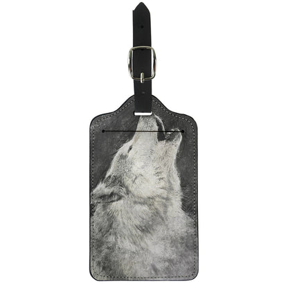 Monochrome Howling Wolf Print Luggage Tag