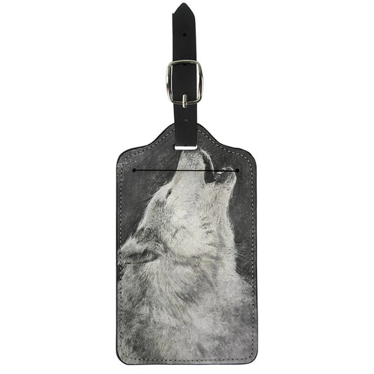 Monochrome Howling Wolf Print Luggage Tag