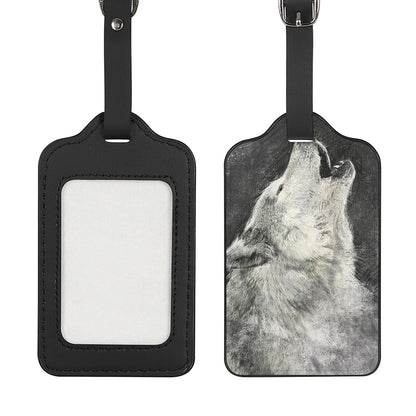 Monochrome Howling Wolf Print Luggage Tag