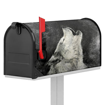 Monochrome Howling Wolf Print Mailbox Cover
