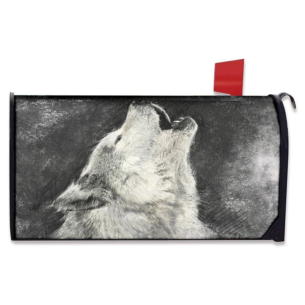 Monochrome Howling Wolf Print Mailbox Cover